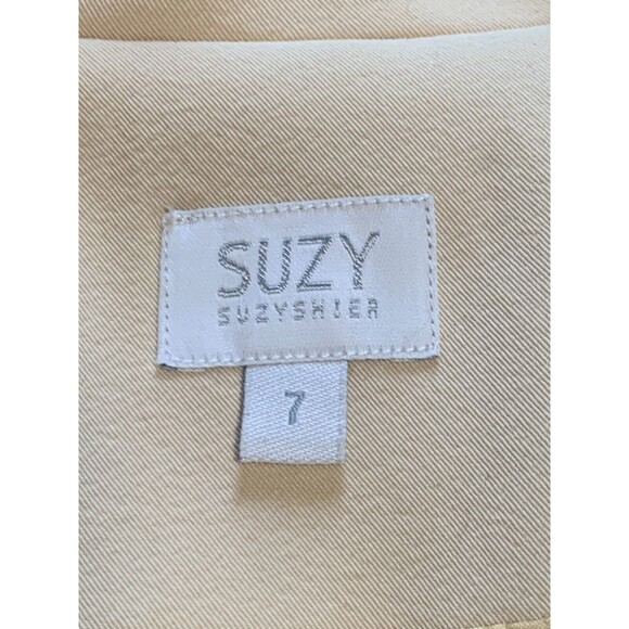 Suzy Shier Suit Jacket Blazer Womens 7 Cream Chambray Stretch Long Sleeve Career - Picture 7 of 16